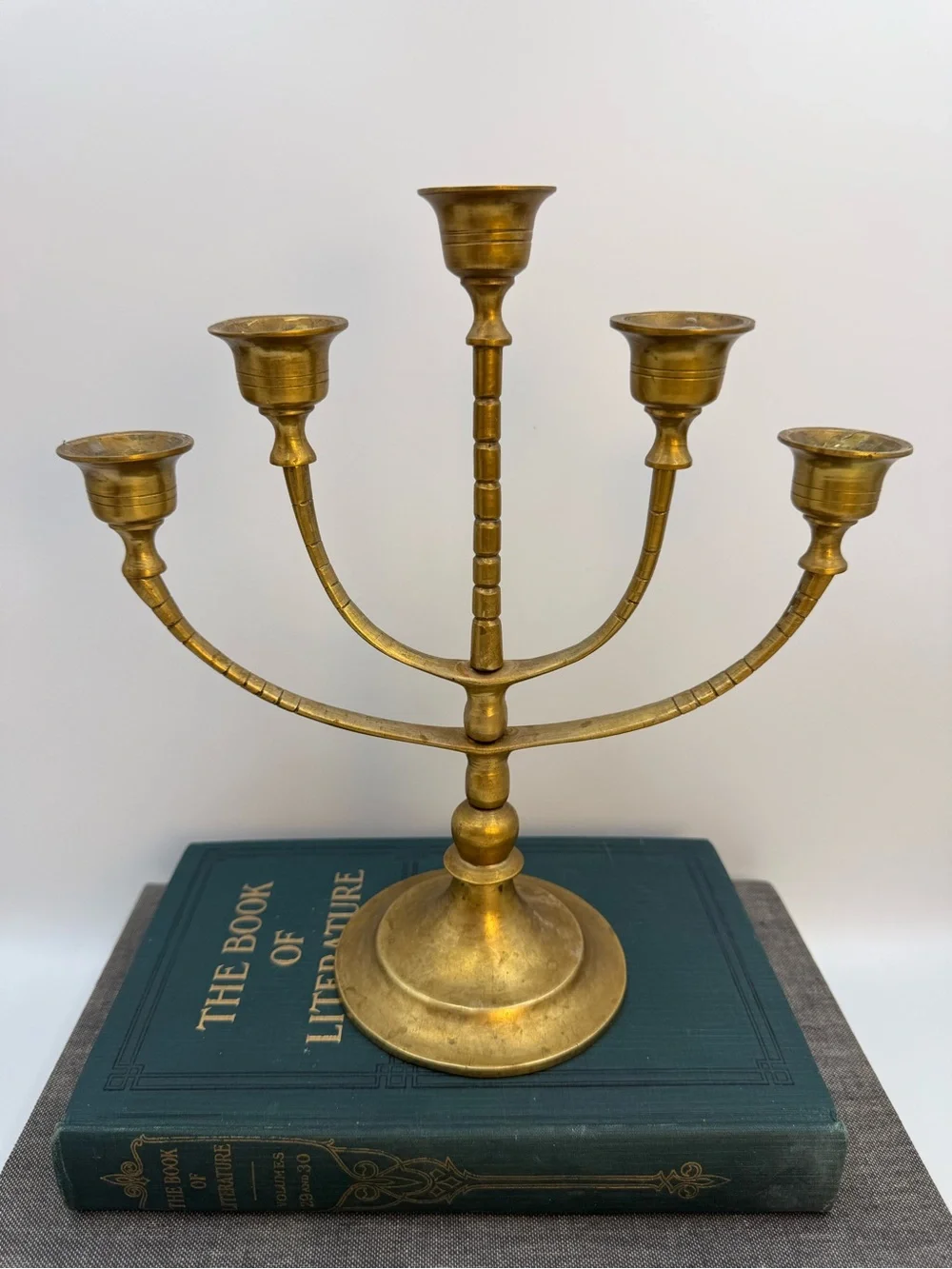 Vintage Large Solid Brass Candelabra 5 Branch Arm Heavy Patina